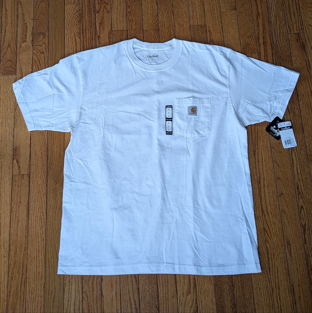 Carhartt '08 Sz L White Cotton Short Sleeve Heavyweight Shirt with Pocket K87WHT